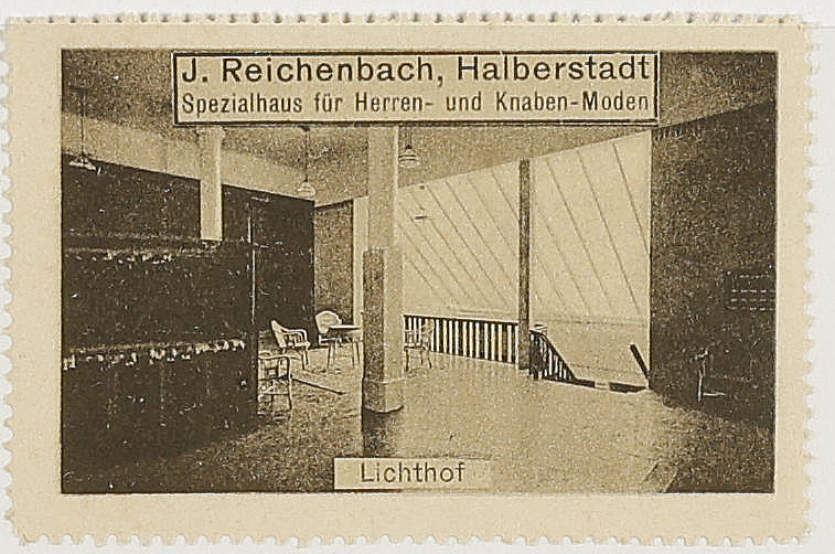Original institutional scan crop of the J. Reichenbach advertising stamp captioned Lichthof