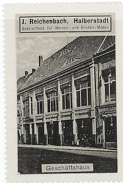 Conventionally adjusted viewing copy of the J. Reichenbach advertising stamp captioned Geschäftshaus — second view