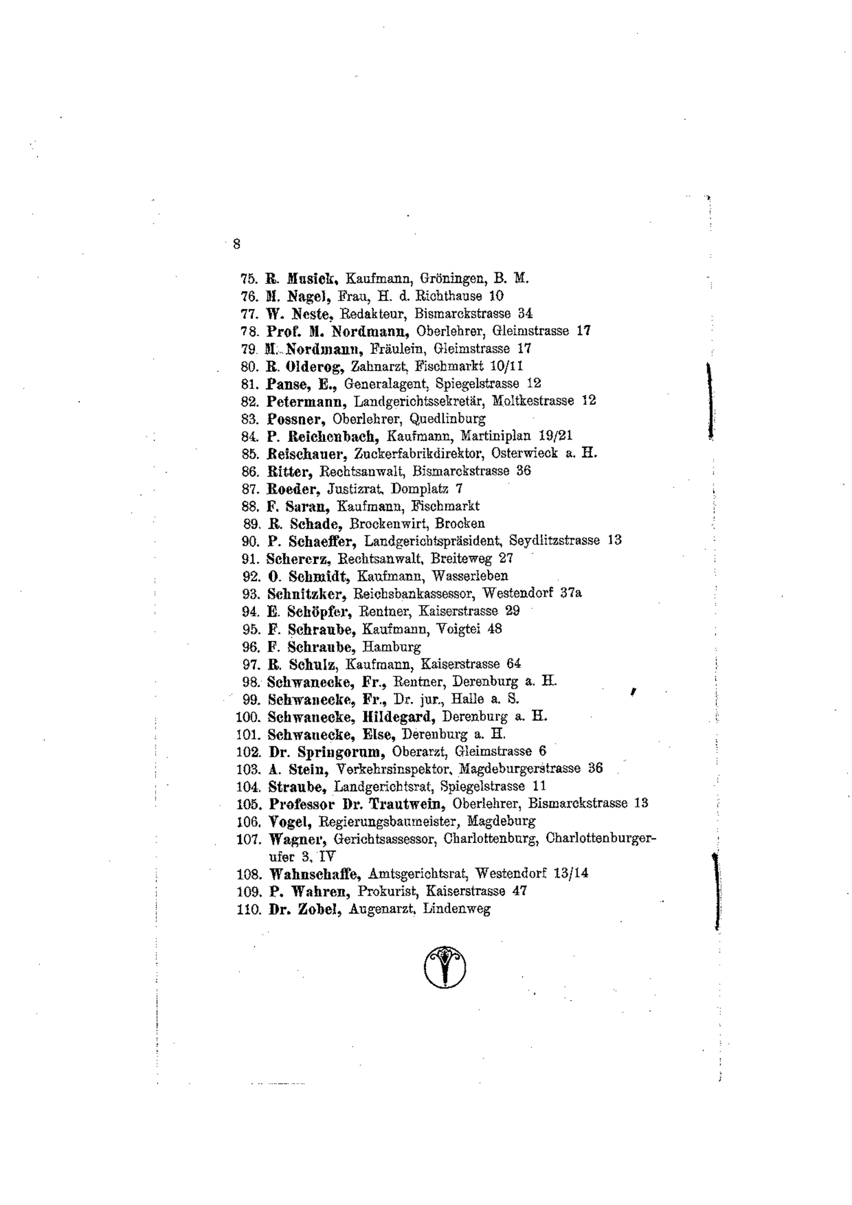 1913 Halberstadt Alpine Club membership roll listing P. Reichenbach at Martiniplan 19/21