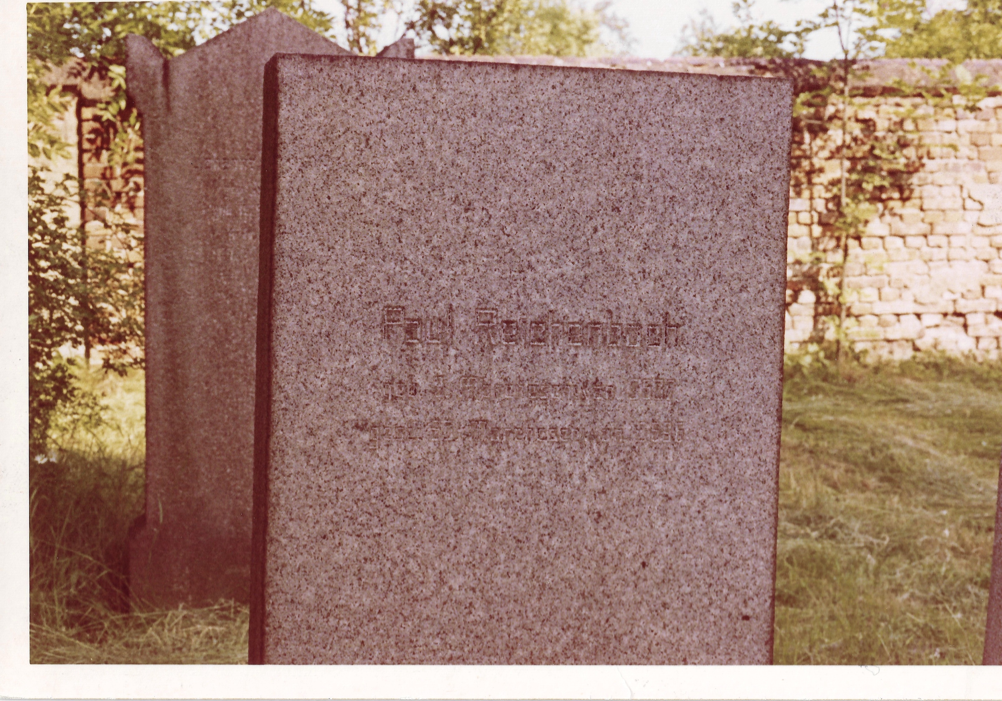 1970s photograph of the German face of Paul Reichenbach’s gravestone