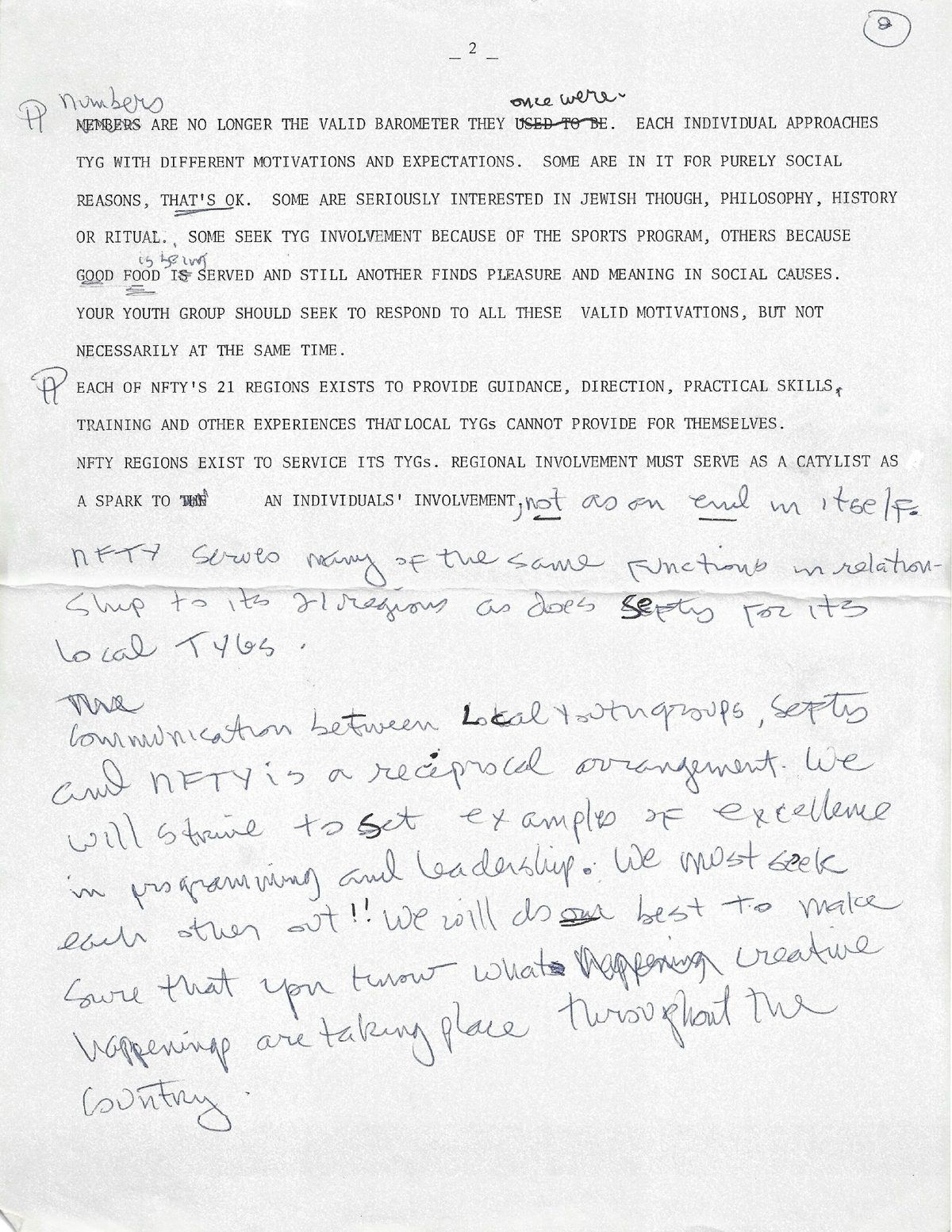 Second page of Paul J. Reichenbach’s youth-group address, typed at the top and continued in handwriting